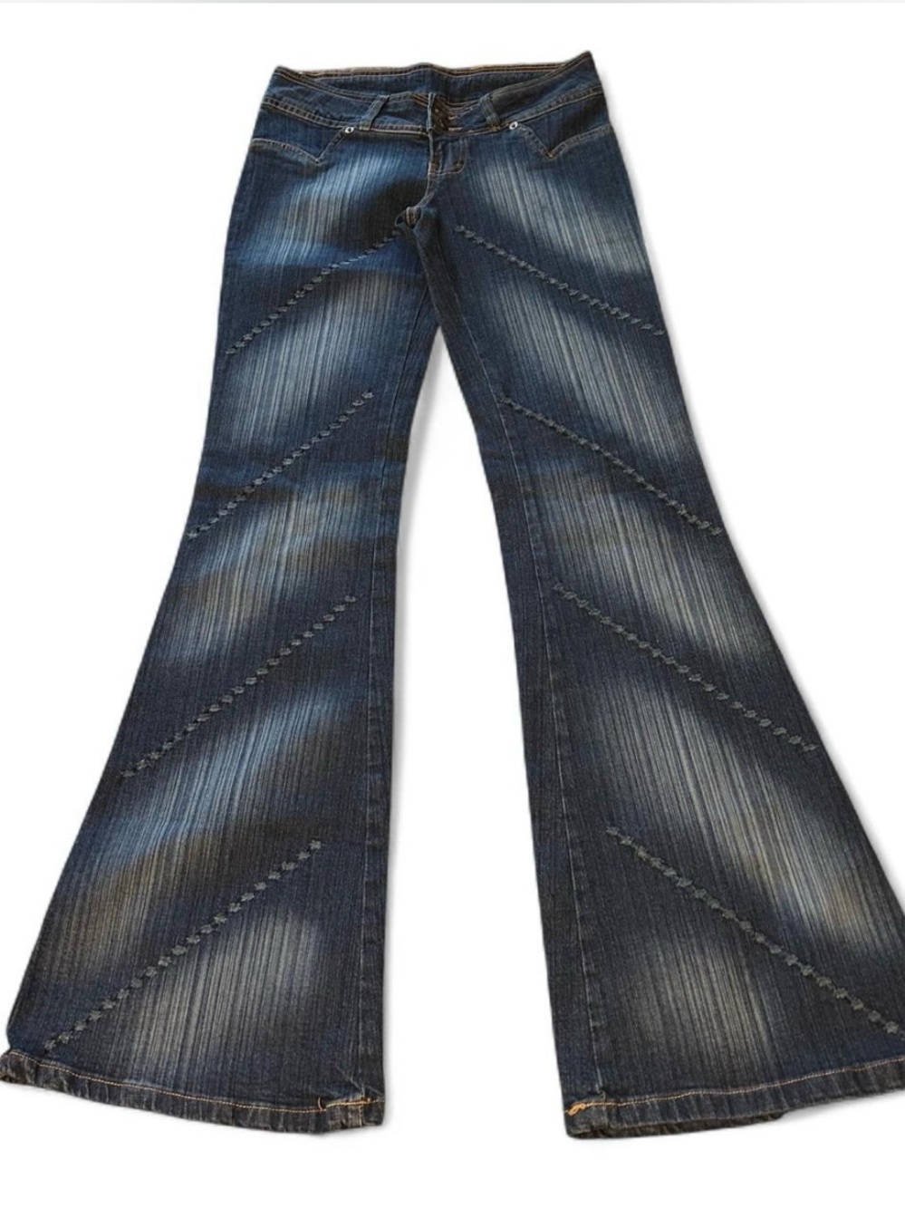 vintage mix design flare leg blue denim jeans
